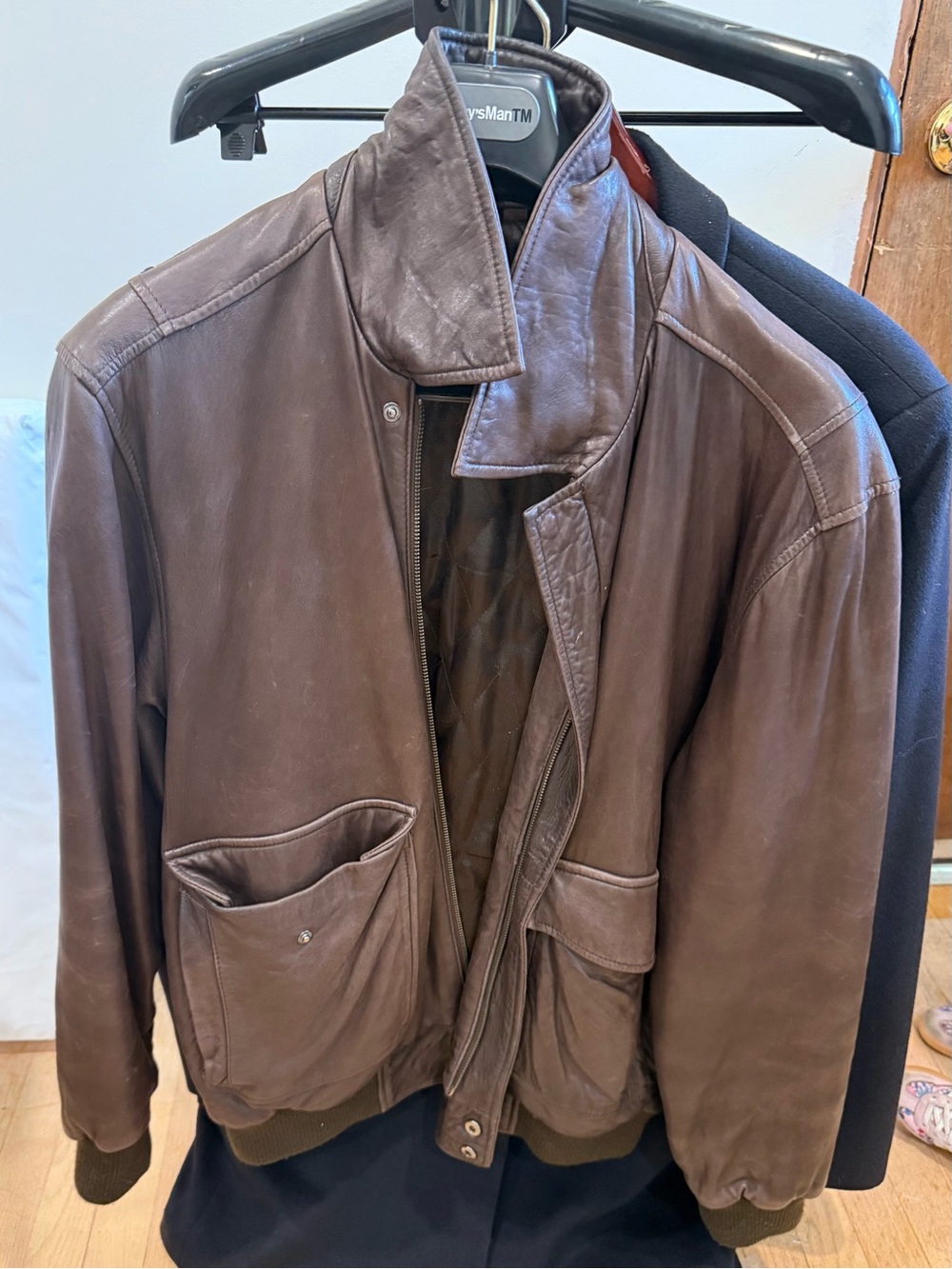 Tasso Elba Brown Genuine Leather Bomber Jacket